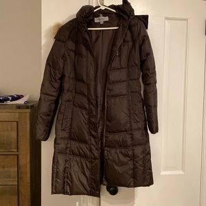 Andrew Marc.   Marc New York 3/4 length Brown Jacket with fur rim hood